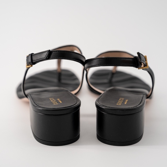 size 40.5G - Gucci Marmont GG Thong T-Strap Sandals Black Leather Chuck Heel - Picture 5 of 12
